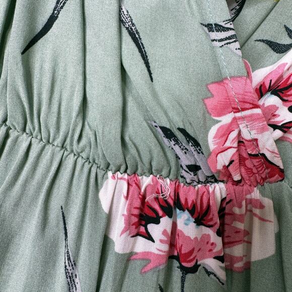 SHEIN Sage Green Floral Faux Wrap Ruffle Sleeve Summer Dress size Medium - Picture 12 of 12